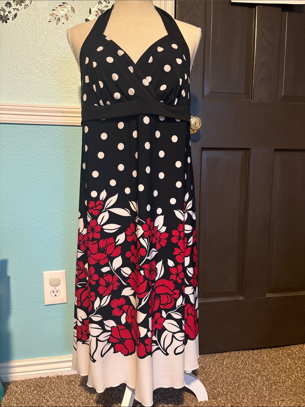 TORRID Halter Polka Dot & Floral Maxi Dress in Black and Red